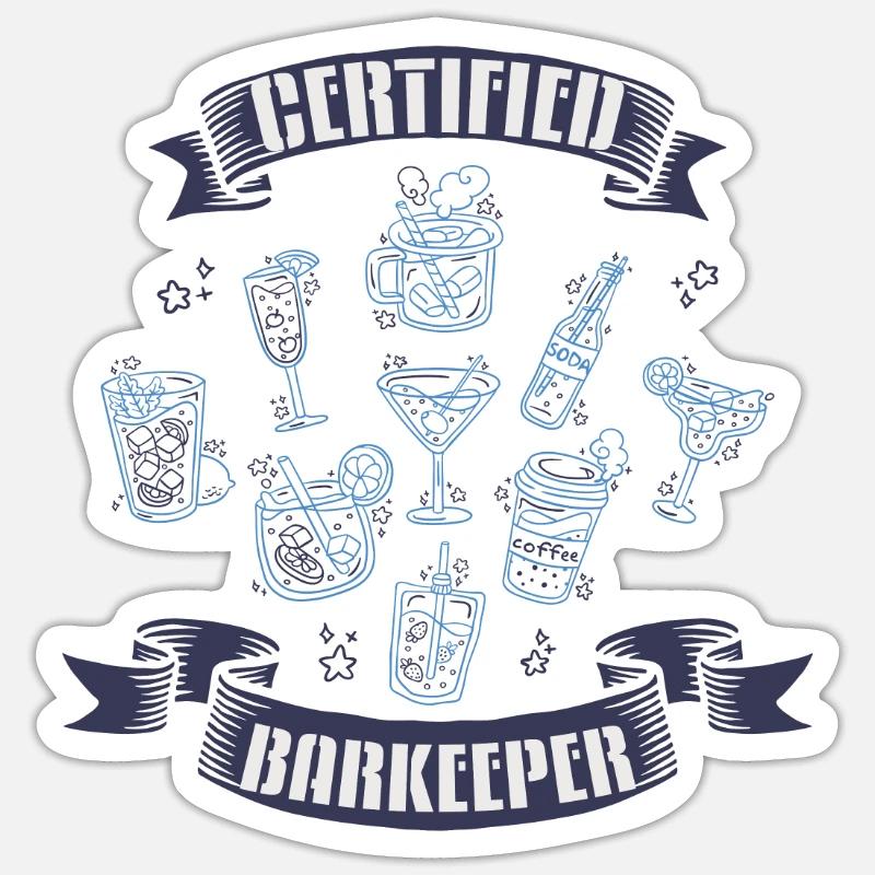Certified bartender, bartender - Sticker size S (10 x 10 cm) - white matte