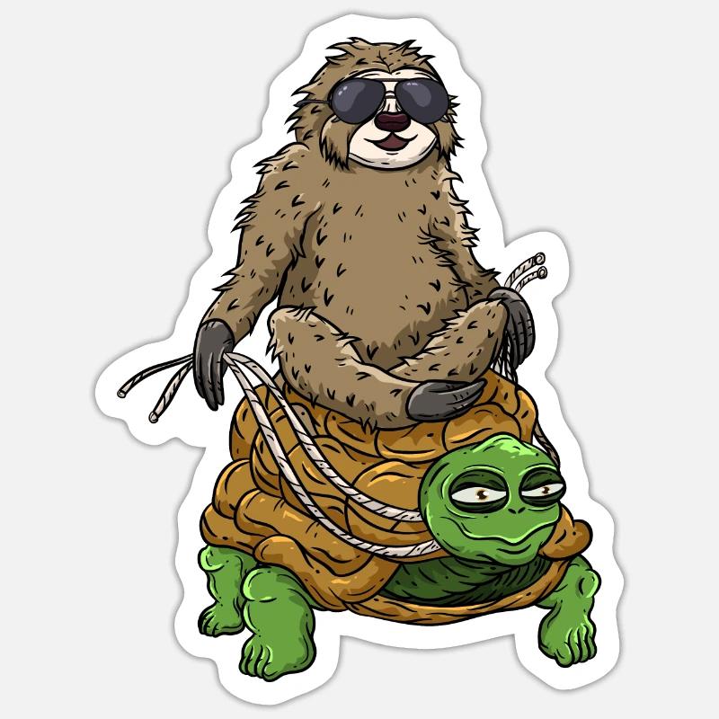 Sloth on turtle - Sticker size S (10 x 10 cm) - white matte