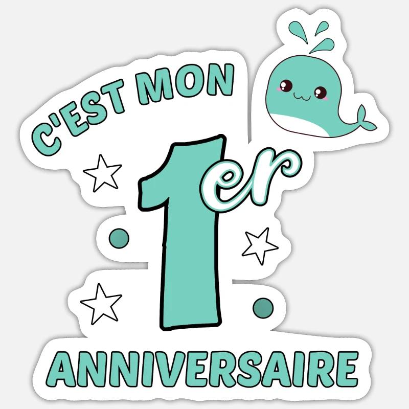 Premier anniversaire idée cadeau bébé mignon - Sticker taille S (10 x 10 cm) - blanc mat