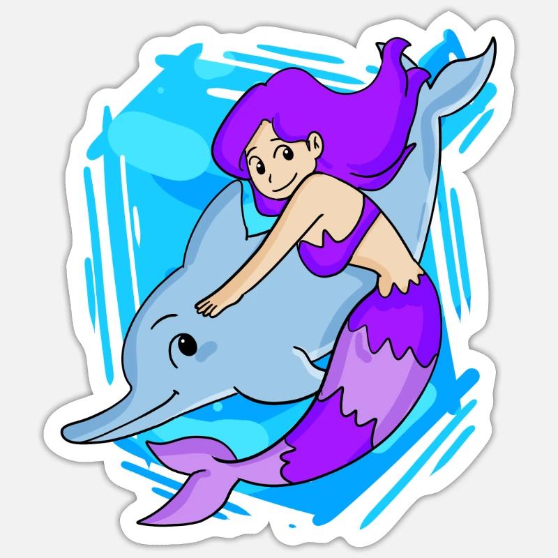 Sirène avec dauphin - Sticker taille S (10 x 10 cm) - blanc mat