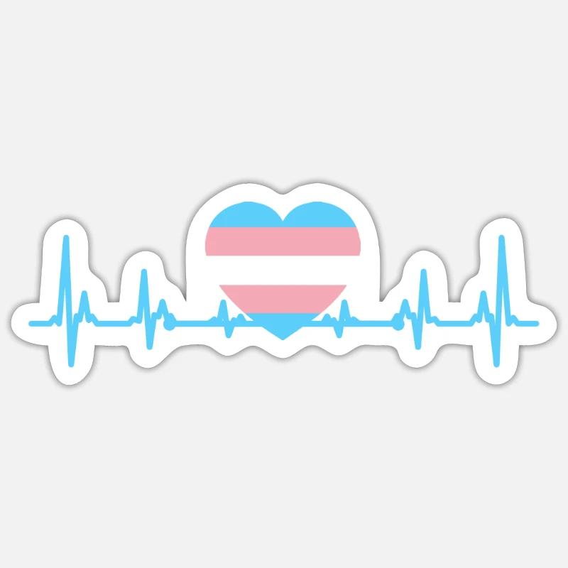 Trans Herzschlag Herzfrequenz Herz Liebe LGBT - Sticker Größe S (10 x 10 cm) - Mattweiß