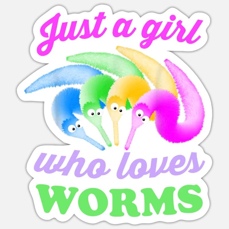 Wurm auf einer Schnur nur ein Mädchen, das Worms liebt Sticker Größe S (10 x 10 cm)