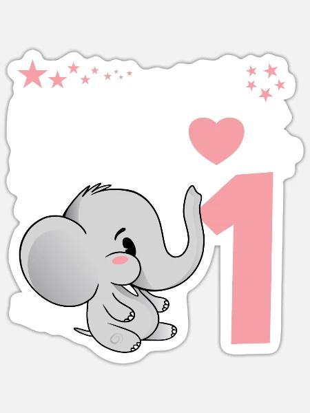 Kinder Geburtstags 1. Geburtstag Elefant - Sticker Größe S (10 x 10 cm) - Mattweiß
