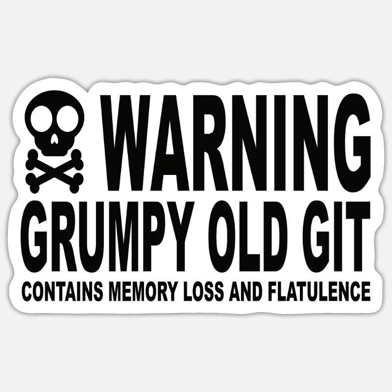 Warning Grumpy Old Git - Sticker Größe S (10 x 10 cm) - Mattweiß