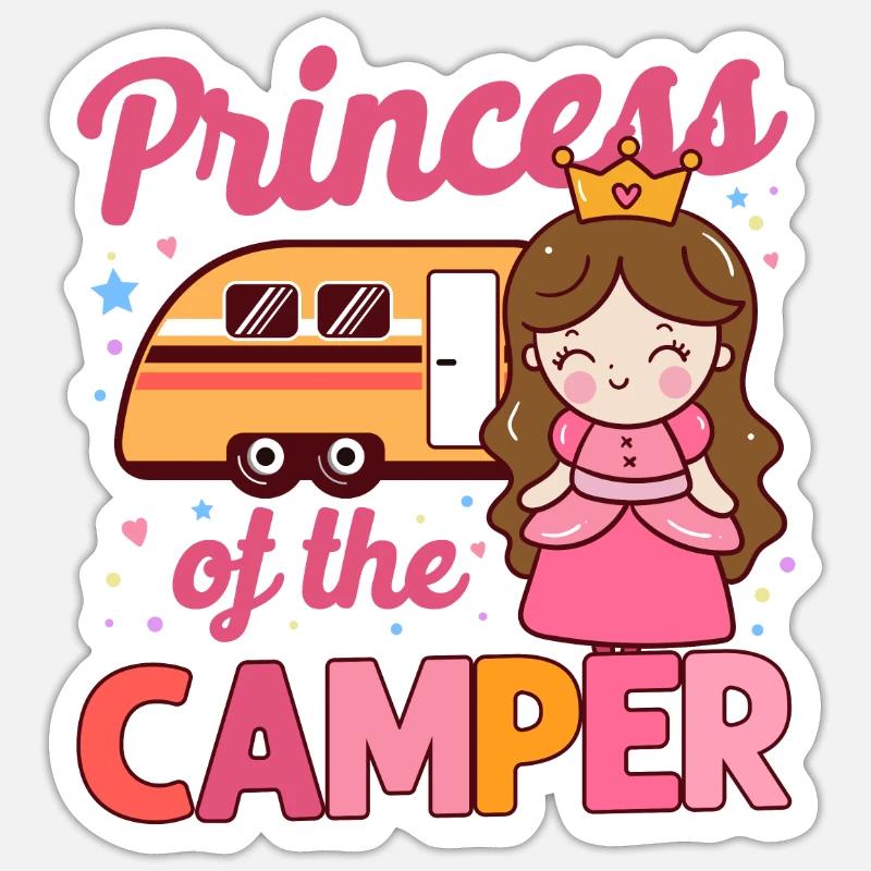 Cute Camping Princess Camper - Sticker taille S (10 x 10 cm) - blanc mat
