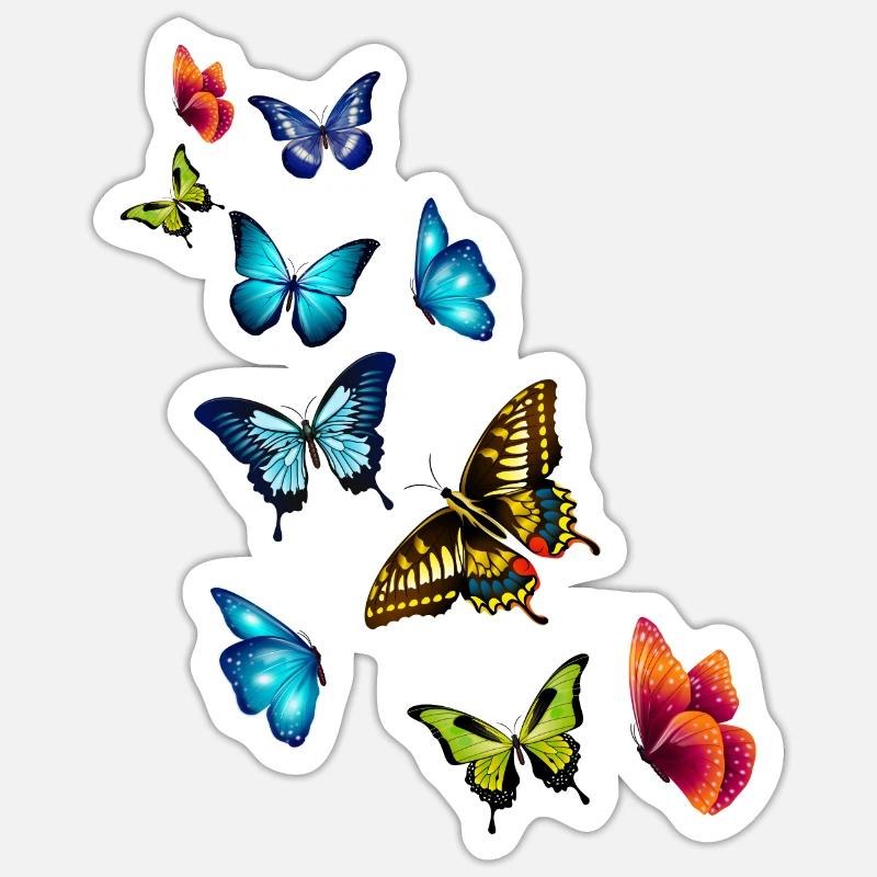 Mädchen Schöne Bunte Schmetterlinge - Sticker Größe S (10 x 10 cm) - Mattweiß