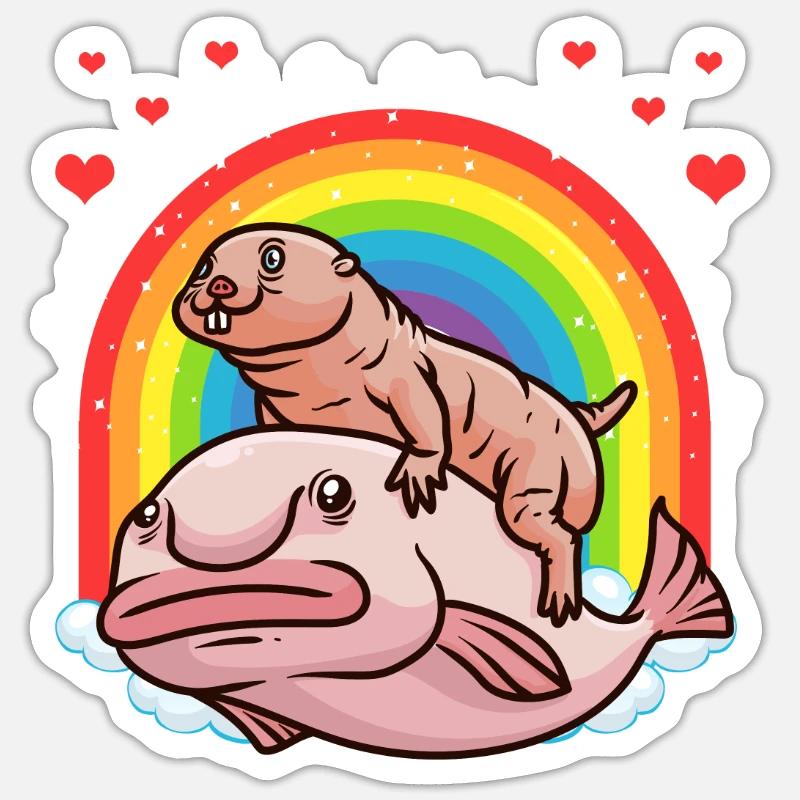 Funny blobfish with naked mole - Sticker size S (10 x 10 cm) - white matte