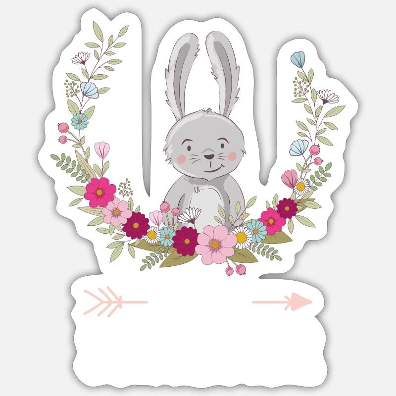 Große Schwester Blumenkranz Hase Geschenk Mädchen - Sticker Größe S (10 x 10 cm) - Mattweiß