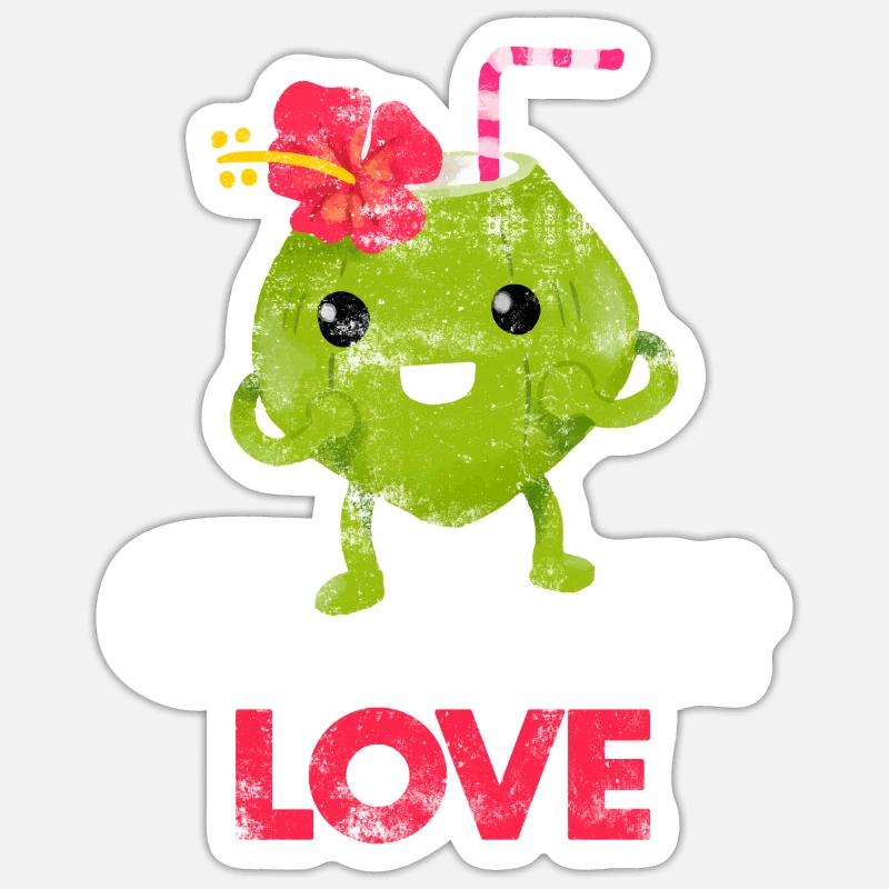 Noix de coco Amour - Sticker taille S (10 x 10 cm) - blanc mat