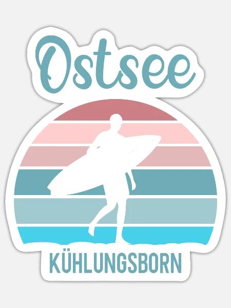 Kühlungsborn Ostsee Ostseebad Surfen Ferien - Sticker Größe S (10 x 10 cm) - Mattweiß