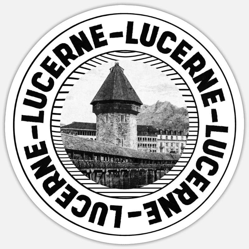 Lucerne Circular Stamp Chapel Bridge - Sticker size S (10 x 10 cm) - white matte