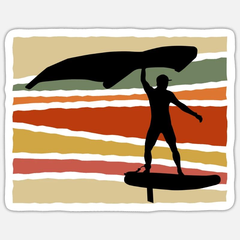 Wingsurf Wingfoil Wing Foil Surf Retro Geschenk - Sticker Größe S (10 x 10 cm) - Mattweiß