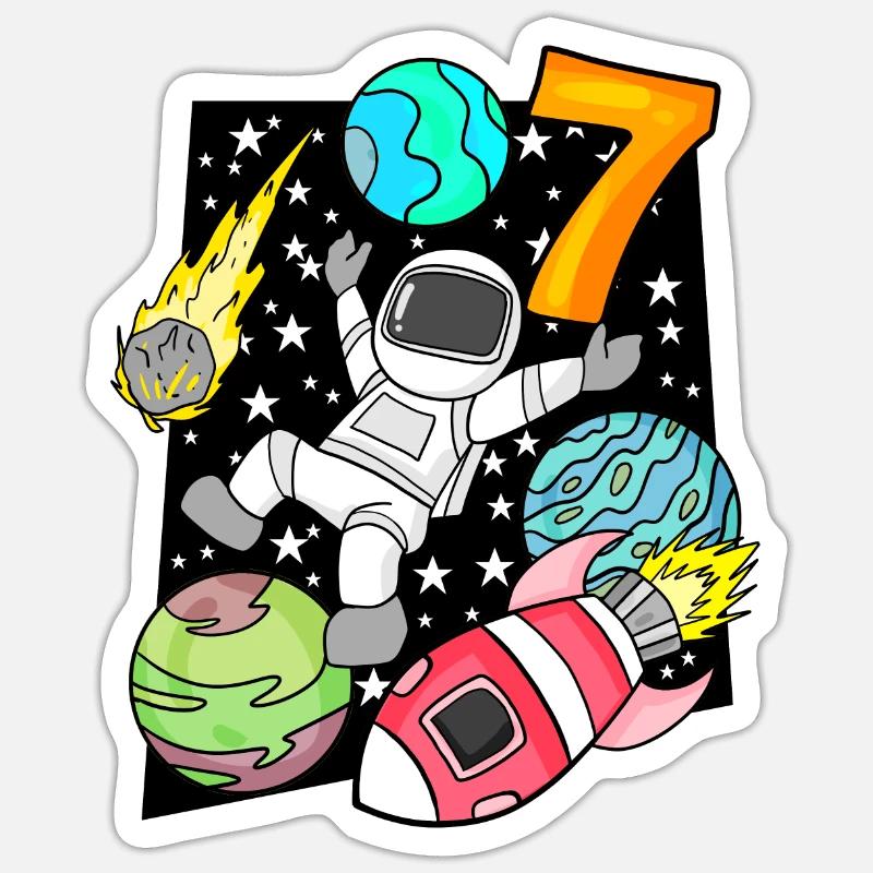 7. Geburtstag - Astronaut Jungen Kindergeburtstag - Sticker Größe S (10 x 10 cm) - Mattweiß
