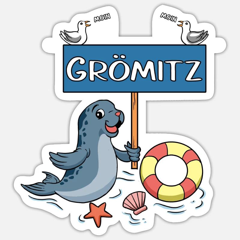 Moin Moin - Seebad Grömitz - Sticker Größe S (10 x 10 cm) - Mattweiß