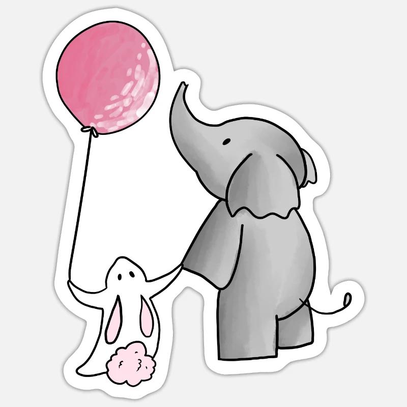 Éléphant avec lapin - Sticker taille S (10 x 10 cm) - blanc mat