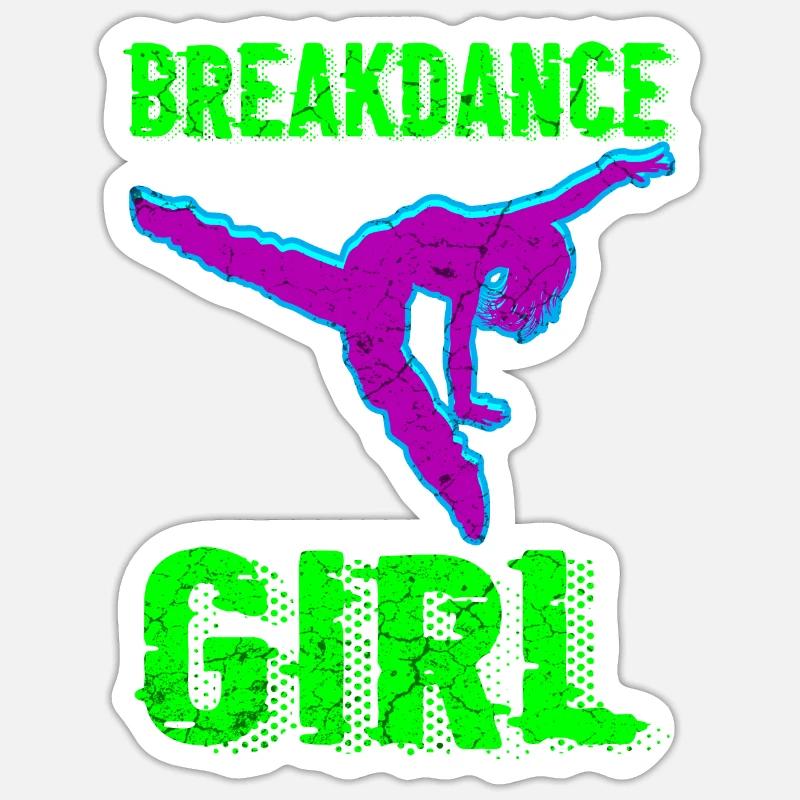 Break dance fille danseuse - Sticker taille S (10 x 10 cm) - blanc mat