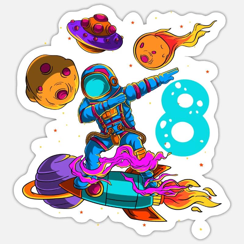 Astronaute Dans l’espace 8ème anniversaire - Sticker taille S (10 x 10 cm) - blanc mat