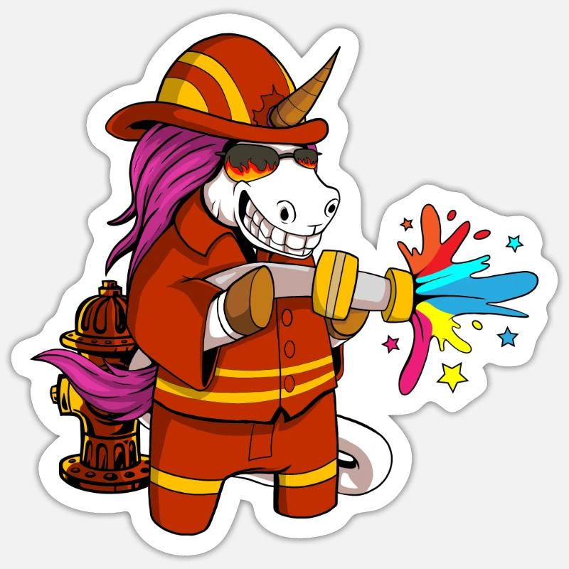 Licorne pompier - Sticker taille S (10 x 10 cm) - blanc mat