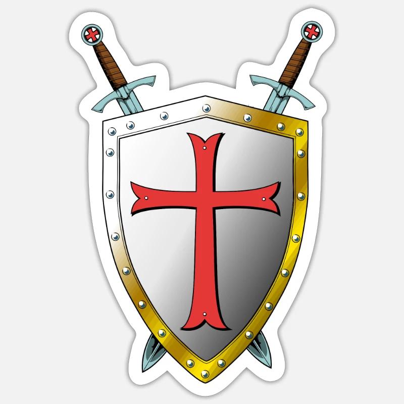 Templer Schild und Schwerter - Tempelritter - Sticker Größe S (10 x 10 cm) - Mattweiß