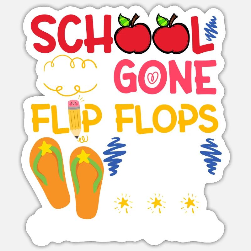 School Work Gone Flip Flops On Teacher Break Sticker taille S (10 x 10 cm)