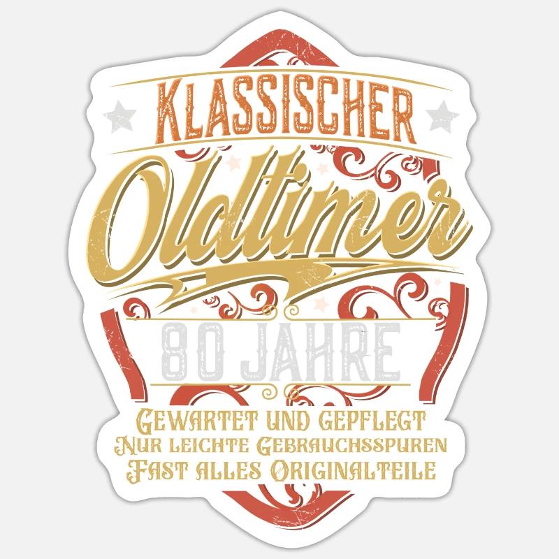 80. Geburtstag Oldtimer - Sticker Größe S (10 x 10 cm) - Mattweiß