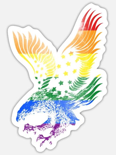 Gay Pride Regenbogenflagge Flying Eagle Artistic - Sticker Größe S (10 x 10 cm) - Mattweiß