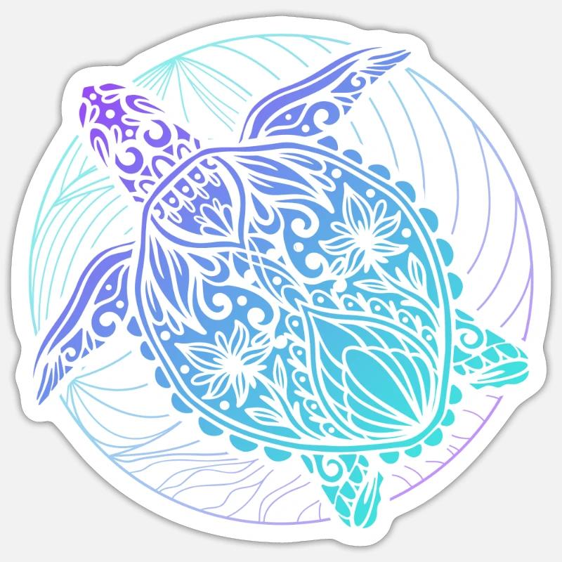 Tortues Mandala surfeur - Sticker taille S (10 x 10 cm) - blanc mat