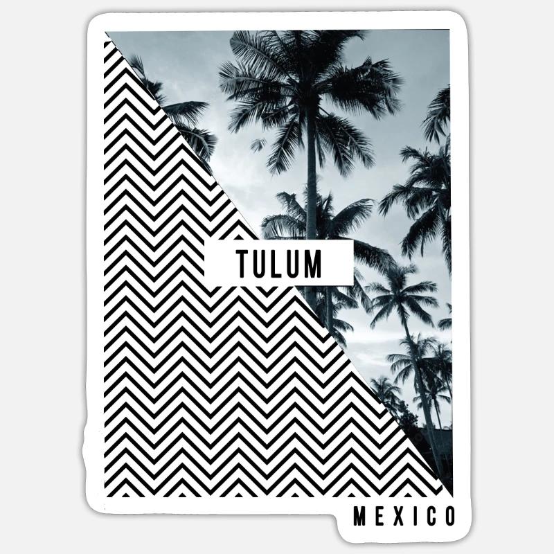Vacances élégantes à Tulum Mexico Palm Tree Beach Sticker taille S (10 x 10 cm)