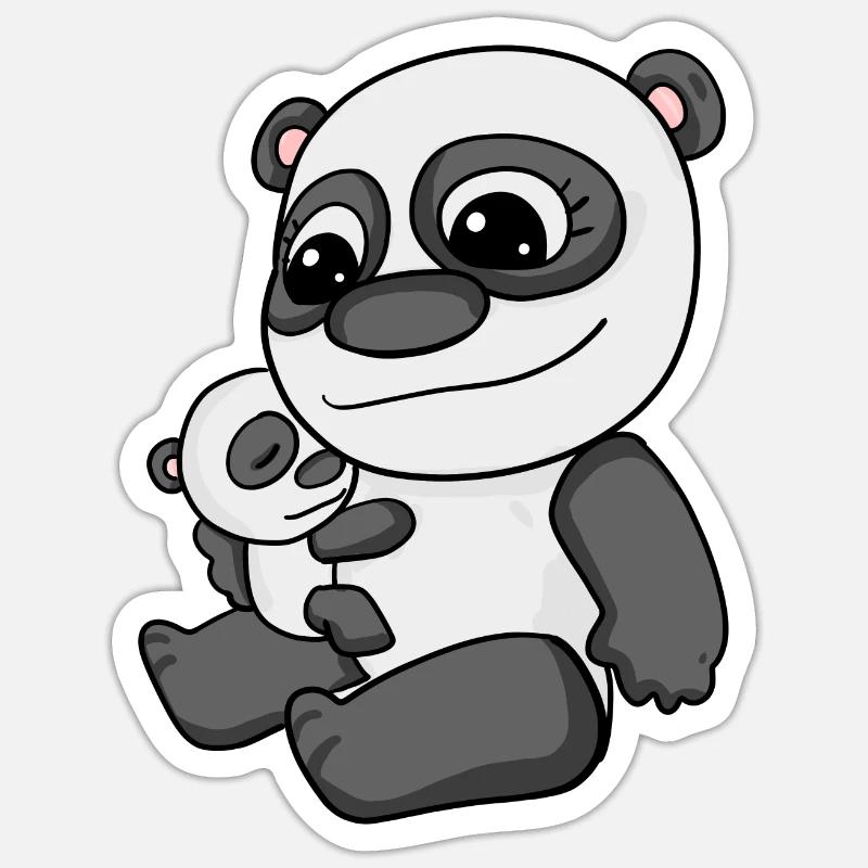 Panda avec bébé - Panda avec enfant - Sticker taille S (10 x 10 cm) - blanc mat
