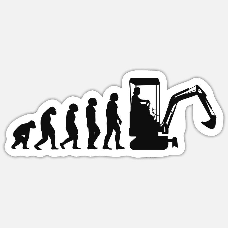 Baggerführer Evolution Bagger Baggerfahrer - Sticker Größe S (10 x 10 cm) - Mattweiß
