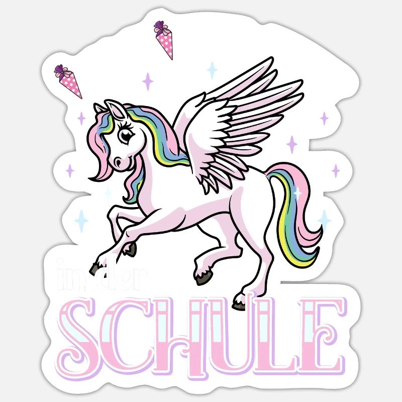 Schulkind Mädchen Einschulung mit Pegasus Sticker Größe S (10 x 10 cm)