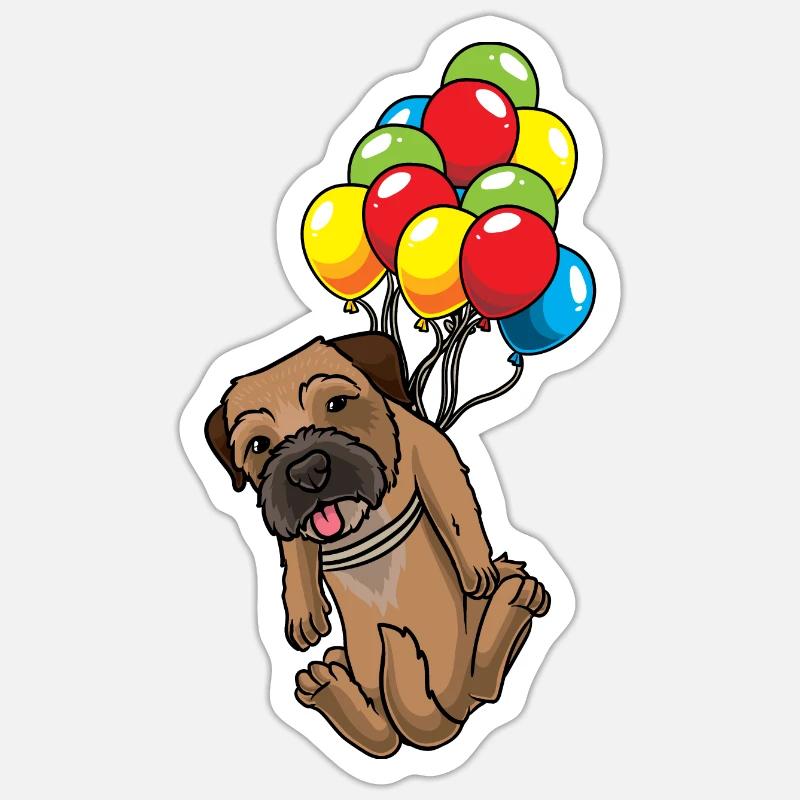 Border Terrier mit Luftballons - Sticker Größe S (10 x 10 cm) - Mattweiß
