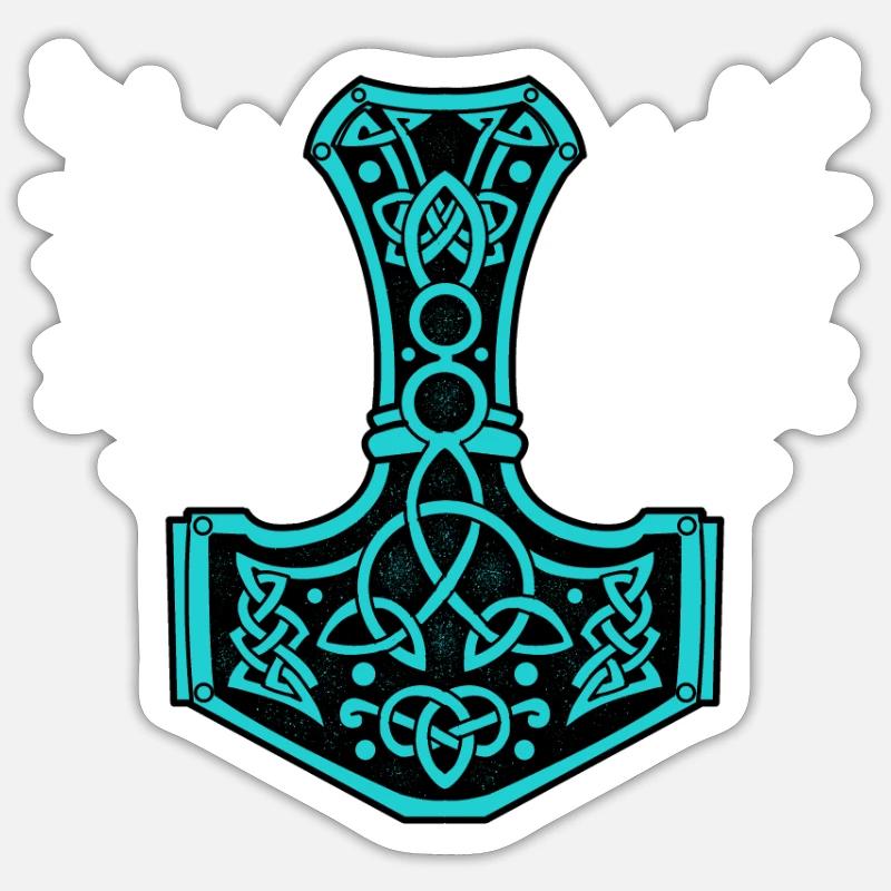 Il martello di Thor con un fulmine - Mjölnir - Sticker formato S (10 x 10 cm) - bianco opaco