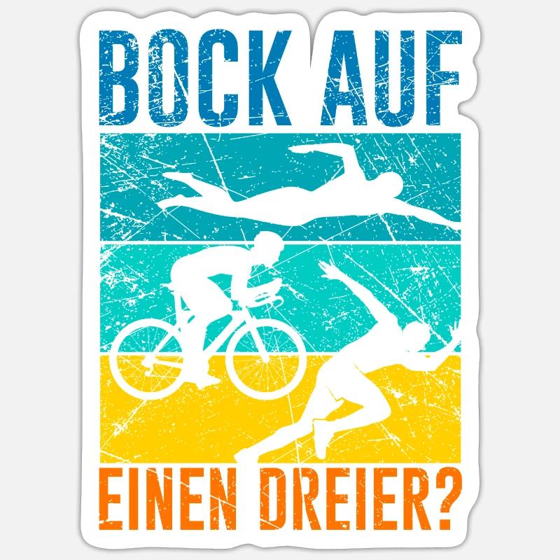 Triathleten Spruch Bock auf einen Dreier Triathlon - Sticker Größe S (10 x 10 cm) - Mattweiß