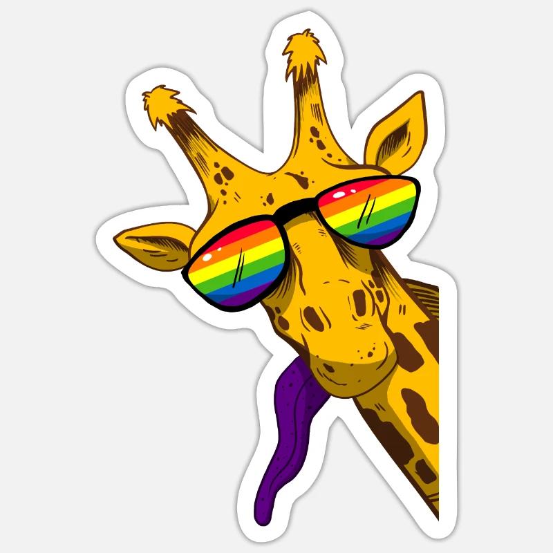 Coole Giraffe mit Regenbogen Sonnenbrille Sticker Größe S (10 x 10 cm)