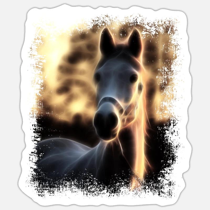 Cheval Gris Doré - Sticker taille S (10 x 10 cm) - blanc mat