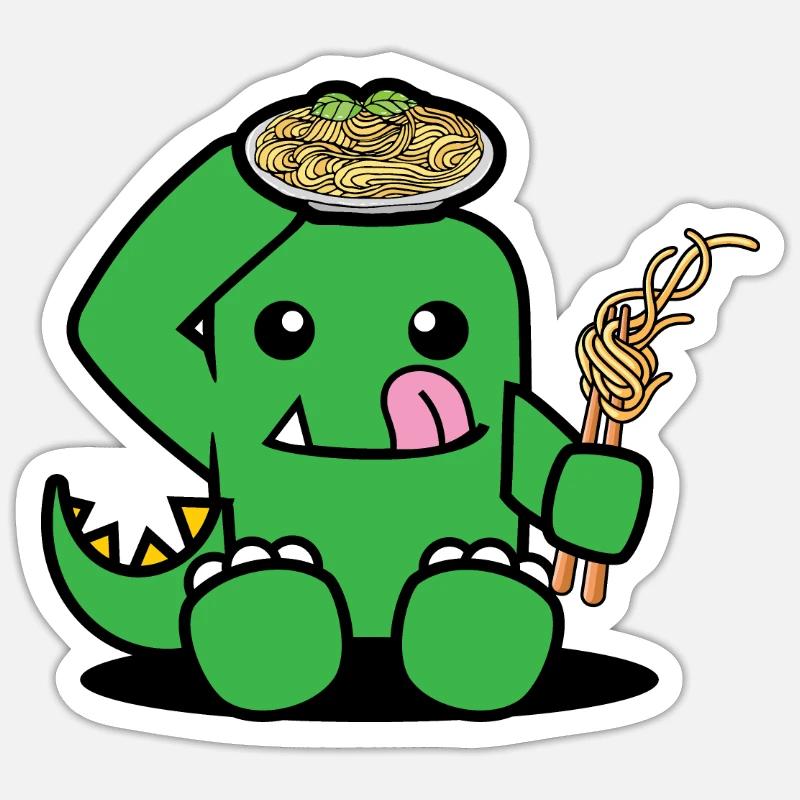Dinosaurier mit Spaghetti - Sticker Größe S (10 x 10 cm) - Mattweiß