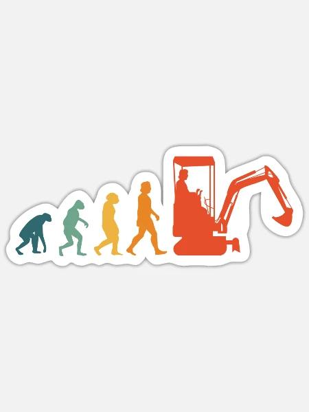 Baggerführer Evolution Retro Bagger Baggerfahrer - Sticker Größe S (10 x 10 cm) - Mattweiß