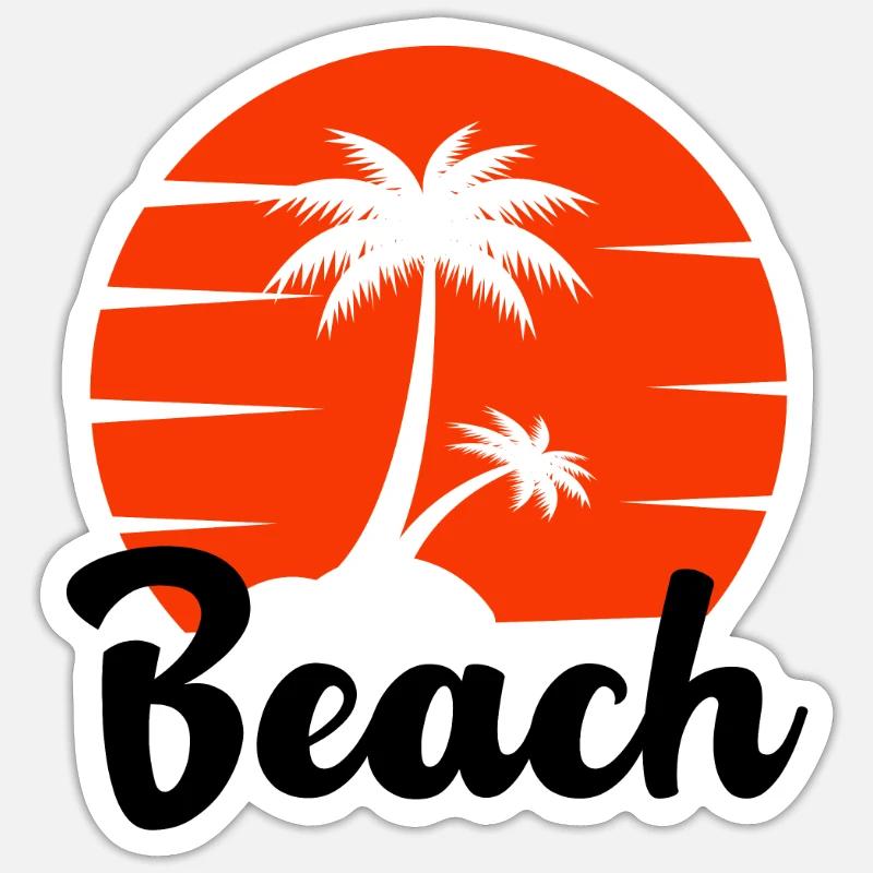 Beach -Sommer Urlaub Palmen - Sticker Größe S (10 x 10 cm) - Mattweiß