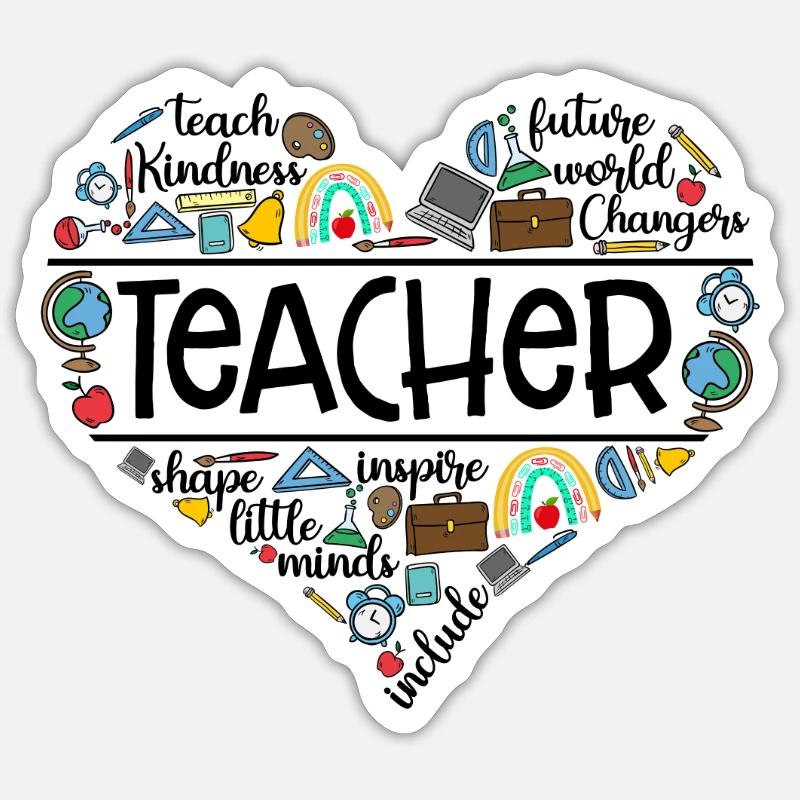 Teacher Heart Shape Teach Inspire Include - Sticker Größe S (10 x 10 cm) - Mattweiß
