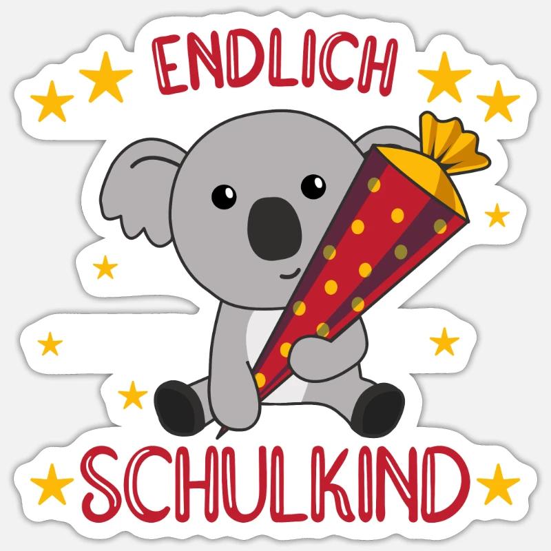 Endlich Schulkind Koala Schultüte Einschulung - Sticker Größe S (10 x 10 cm) - Mattweiß