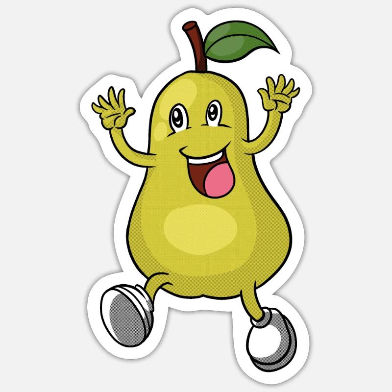 Comic Zeichnung einer glücklichen Birne - Sticker Größe S (10 x 10 cm) - Mattweiß