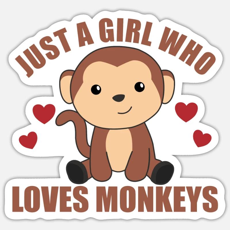 Nur ein Mädchen das Affen liebt - süßer Affe - Sticker Größe S (10 x 10 cm) - Mattweiß
