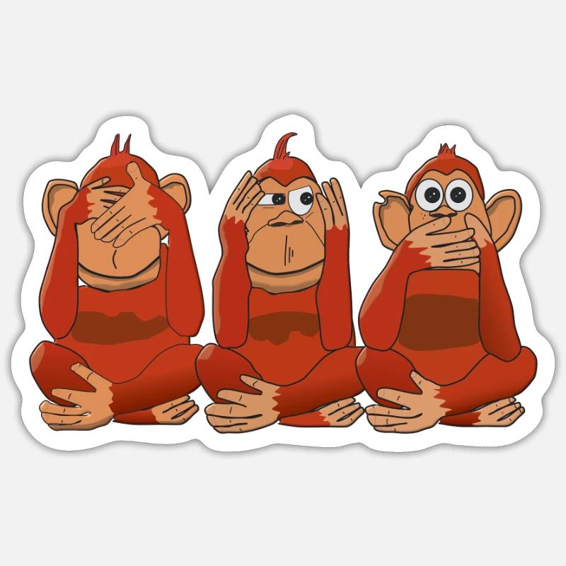 Three monkeys hear nothing see nothing say nothing - Sticker size S (10 x 10 cm) - white matte