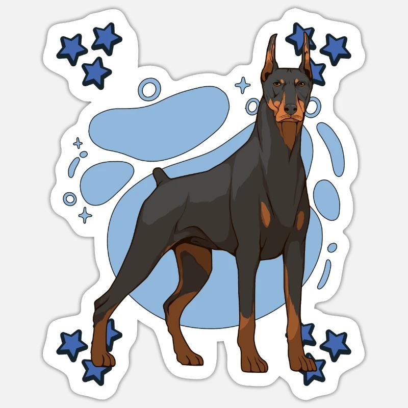 Dobermann Doberman Blue Design - Sticker taille S (10 x 10 cm) - blanc mat