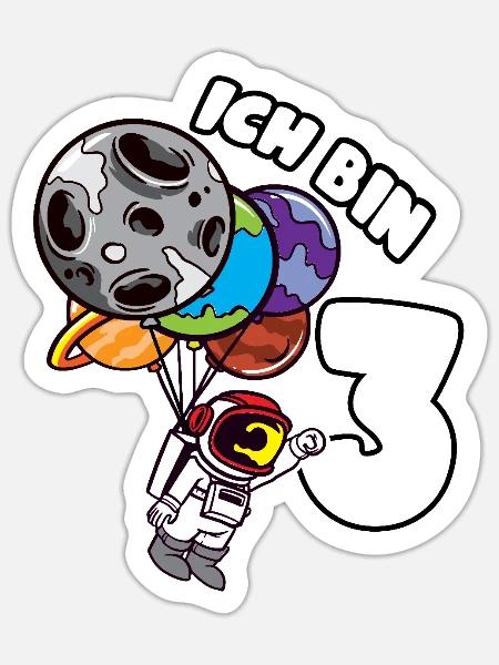 3 Geburtstag Ich Bin 3 Astronaut 3 Jahre Weltraum - Sticker Größe S (10 x 10 cm) - Mattweiß