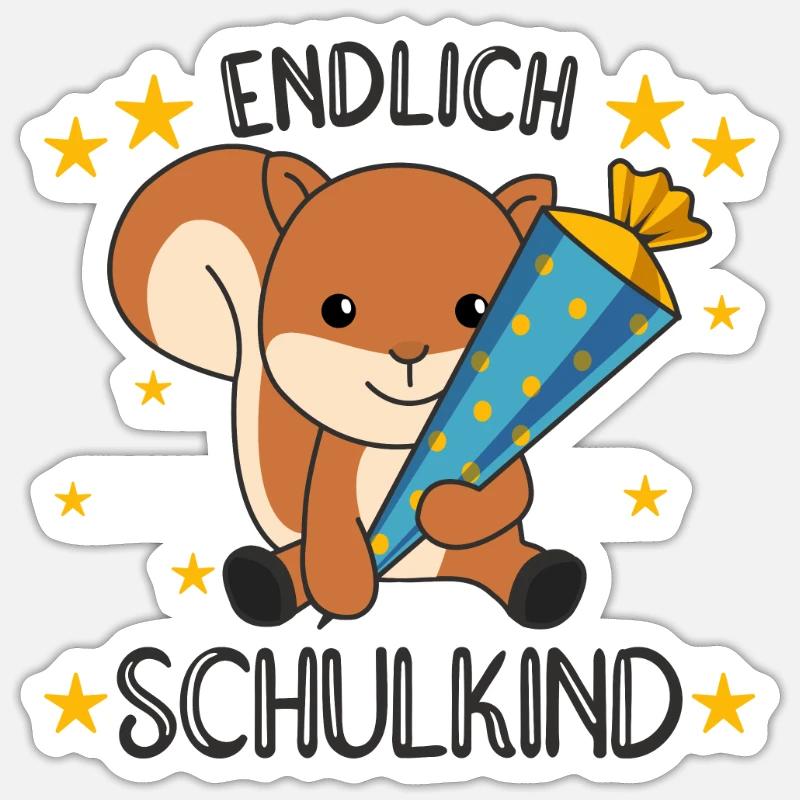Endlich Schulkind Eichhörnchen Schultüte Schule Sticker Größe S (10 x 10 cm)