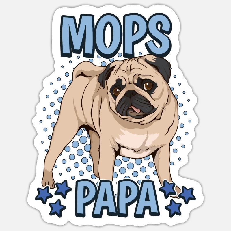 Mops Papa - Sticker Größe S (10 x 10 cm) - Mattweiß