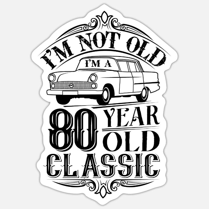 80e anniversaire classique - Sticker taille S (10 x 10 cm) - blanc mat