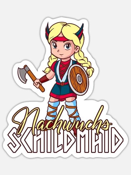 Wikinger Kriegerin Mädchen - Nachwuchs Schildmaid - Sticker Größe S (10 x 10 cm) - Mattweiß